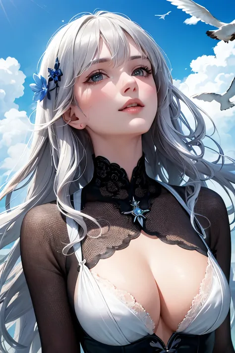 (( top quality)), ((  masterpiece  )), (  Details),  1 girl in uniform, blue sky, Birds Flying , 
 4K resolution,8k resolution,beautiful, top quality, really great ,非常に Detailsな, super high resolution,  masterpiece  ,  realistic ,,  increased depth of fiel...