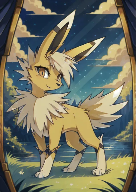 (Masterpiece, Best Quality, Highres:1.4), (feral) Detailed, Intricate Details, 4K, (Pokémon), (jolteon), (furry) extremely detailed fur, (one character), best quality, hair. style hair, tail, (2 ears), good anatomy