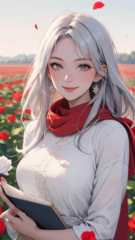 Vista,  panorama, perspective,  depth of field,  Bust,  upper body,  cinematic angle ,   masterpiece  ,  top quality,  super detailed, CG, 8k wallpaper,  beautiful face,  delicate eyes, country々, Alone, smile,  Silver Hair,  golden eyes,  white skin,  Im d...