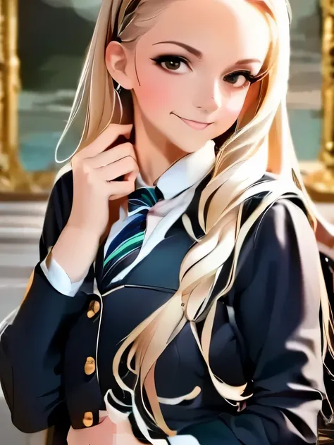 a close up of a woman in a skirt posing for a picture, a portrait by Eve Ryder, trending on cg society, process art, dressed as schoolgirl, cute schoolgirl, hyperrealistic schoolgirl, realistic schoolgirl, a hyperrealistic schoolgirl, of a schoolgirl posin...