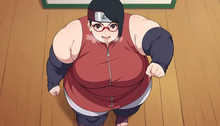 score_9, score_8_up, score_7_up, source_anime,
saradauchiha, sarada uchiha, short hair, black hair, black eyes, red-framed eyewear, glasses, swept bangs,
thighhighs, bare shoulders, detached sleeves, shorts, zipper, toeless footwear, dress, red dress,
indo...