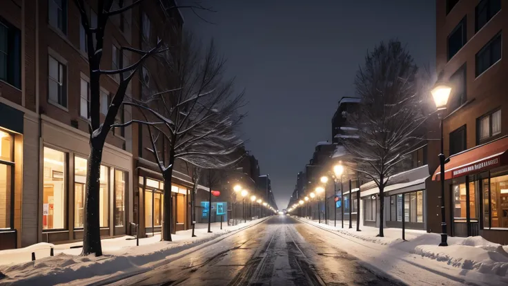 A city street in winter, in the evening, in the middle of a snowfall, with trees on both sides, with people on the sidewalks. 
Quality: (the best quality, high resolution), ultra detailed, realistic, vivid colors, studio lighting. 
Art style: landscape, ph...