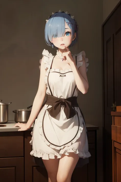 ph_rem, remhd, 1girl, blue hair, solo, blue eyes, x hair ornament,
BREAK ((naked:1.2, (apron):1.2)),
BREAK sexy pose, full body,
BREAK (masterpiece:1.2), best quality, high resolution, unity 8k wallpaper, (illustration:0.8), (beautiful detailed eyes:1.6), ...