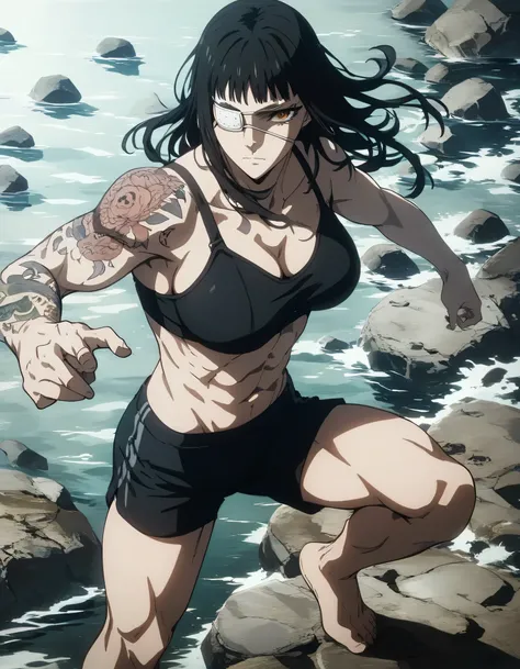 score_9, score_8_up, score_7_up,score_6_up,high resolution,source_anime,s0fiavalm3t,1girl,eyepatch,black hair,long hair,,water,rocks,volumetric lighting,rim lighting,dof,dramatic shadow,full body,dynamic pose,looking at viewer,pov,suspended in air, tattoos...