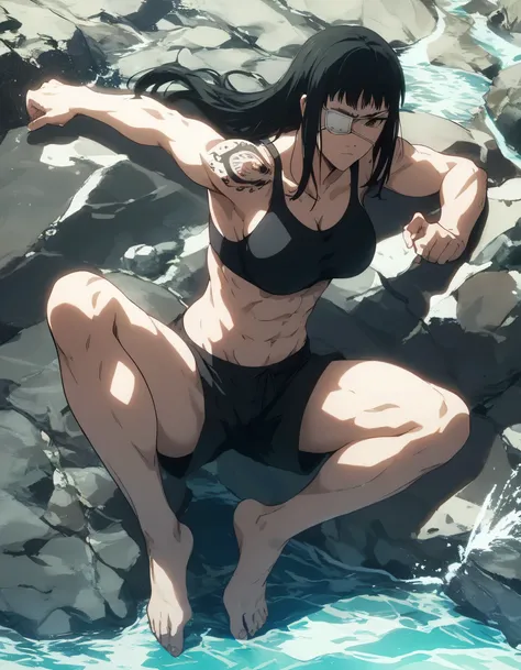 score_9, score_8_up, score_7_up,score_6_up,high resolution,source_anime,s0fiavalm3t,1girl,eyepatch,black hair,long hair,,water,rocks,volumetric lighting,rim lighting,dof,dramatic shadow,full body,dynamic pose,looking at viewer,pov,suspended in air, tattoos...