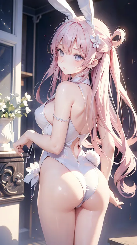 ((masterpiece)), (Highest quality))),Anime Style, Woman (8with bunny ears and a tail, With rabbit tail, With rabbit ears, (Very delicate and beautiful face), (Beautiful eyes in every detail), from behind, shy blush, perfect sexy body, sexy big ass, Girl De...