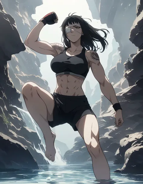 score_9, score_8_up, score_7_up,score_6_up,high resolution,source_anime,s0fiavalm3t,1girl,eyepatch,black hair,long hair,,water,rocks,volumetric lighting,rim lighting,dof,dramatic shadow,full body,dynamic pose,looking at viewer,pov,suspended in air, tattoos...