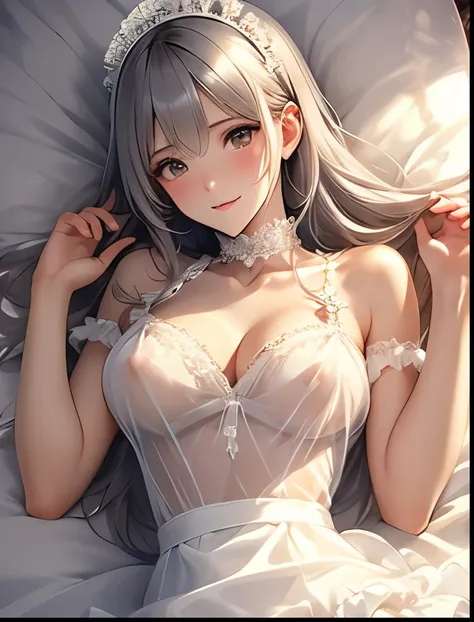 （（（ＳＦＷ、Precision、Highest quality、A first-class masterpiece、Normal body、8k、  Detailed Face 、Ultra-precision、 Normal hand、５refer to、Highest）））、Neat and Pretty Silver-Haired Maid Girl 、Super mini skirt with white sheer sheer frill panties in full view、 Slit S...