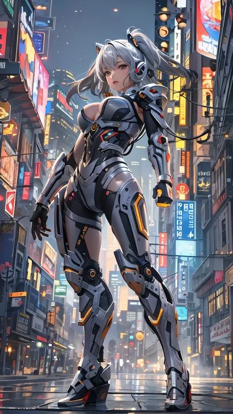 (( top quality)),( super high resolution),( super detailed),( detailed description ),(( best CG )),( Best Artwork ), Ultra Precision Art, Amazing Painting Art,(Exquisite art:1.5), Female Cyborg, fist, Afterglow,  mechanic, Moonlight,  Cyber City , mechanic...