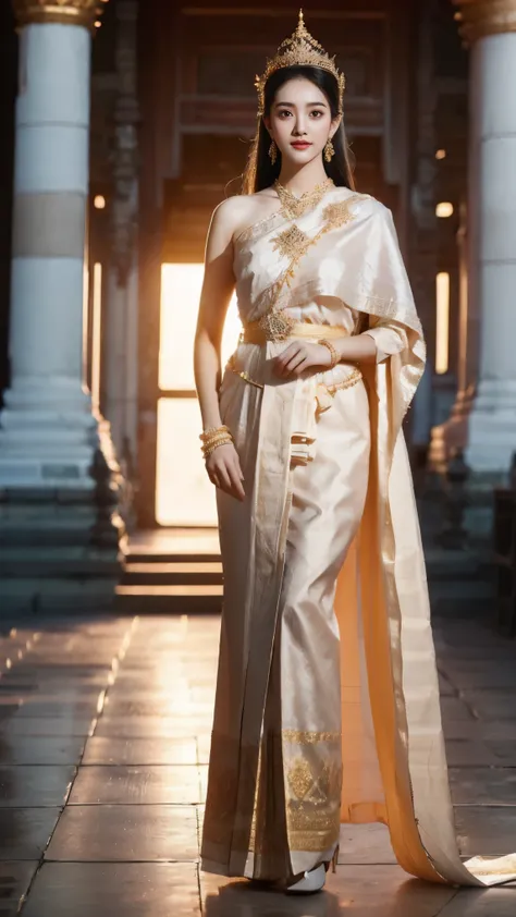 Traditional Thai clothing))), Arawa girl in white dress and gold necklace , Sukhothai set , , Delraba, Dilmurat , Traditional beauty, Thai cartoon girl , Traditional art, Traditional, New Day Monday, ตามที่ Thawan Duchanee, style, Beautiful princess , T...