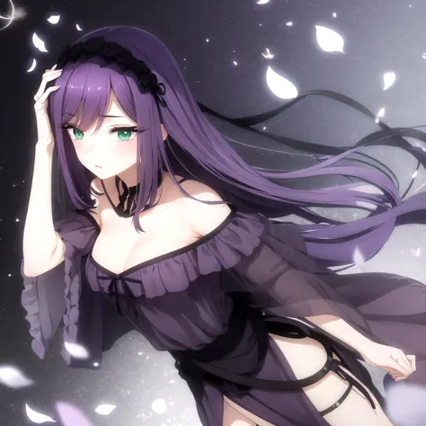 Fille, cheveux courts, purple colored hair, green eyes, lolitta gothique, robe gothique