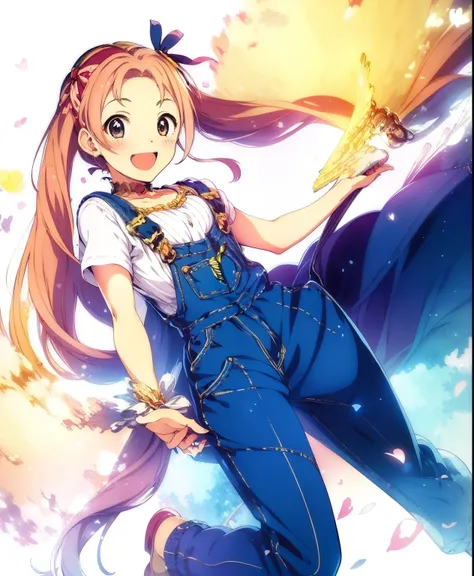 (masterpiece、 top quality、 top quality、 Official Art 、 beautiful and beautiful :1.2)、8-****-***、 cute girl、 overalls 、A happy smile、 simple background,  3 girls