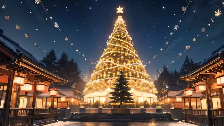 Scenery of Christmas tree illuminations、 Japanese anime style
