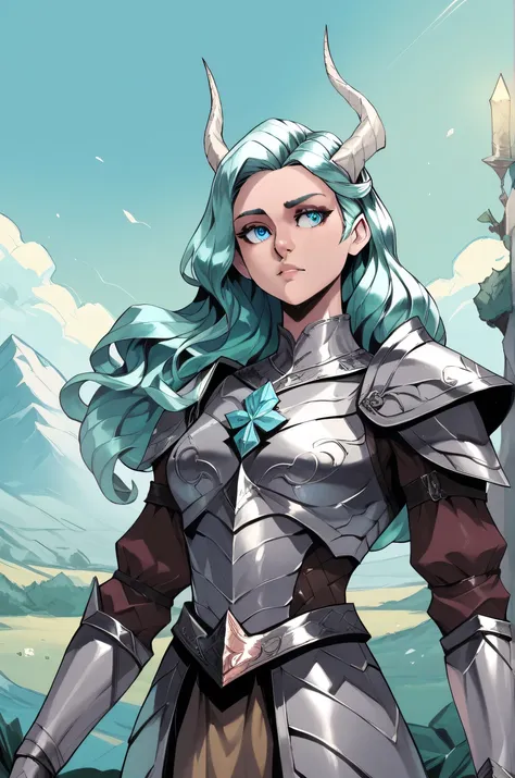 Draconiano, high, muscular,  long hair , seeds, metallic silver color ,  shimmering silver scales ,  light blue eyes ,  with simple silver medieval armor with blue details, Pose Noble,  on an icy mountain with Northern Lights in the sky . High resolution ,...