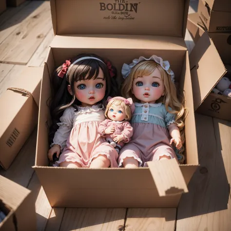 A box with realistic baby dolls