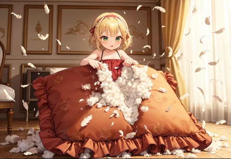 (best quality, masterpiece) , details, (Light and shadow oxtail) , Cute girl posing on pillow ,Pillow, Upholstered,Soft pillow,(Pillow),The love surrounding the protagonist,steam,(Luxury Pillow),(Gorgeous pattern pillow),luxurious pillow, standing,(Love ar...