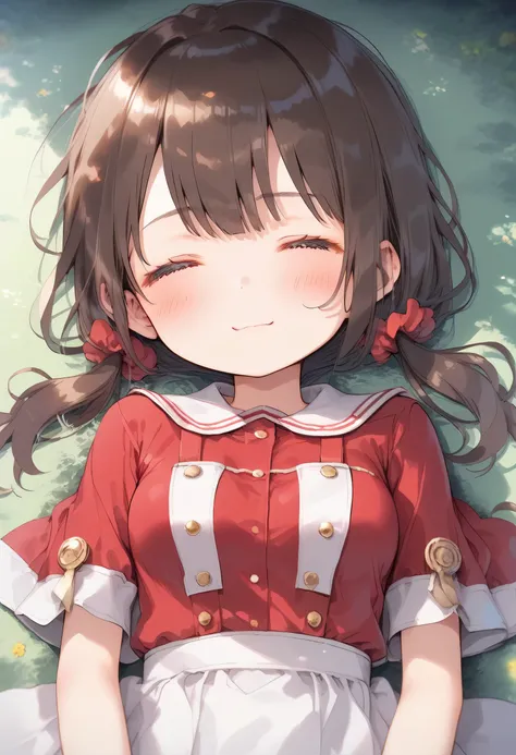 score_9, score_8_up, score_7_up, score_6_up, score_5_up, score_4_up, masterpiece, best quality, source_anime, alone,cute 1girl,masterpiece, best quality,  blush, looking down, breath,smile,blush,(loli:1.3),red eye,Brown Hair, long hair, tateme,medium breas...