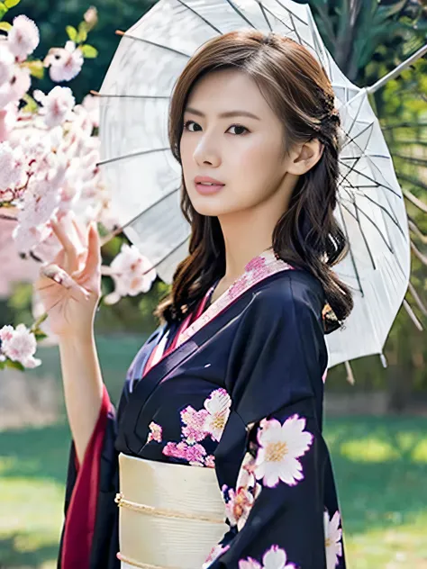 araffe asian woman in  kimono with umbrella and cherry blossoms, japanese goddess, in  kimono, japanese model, in a  kimono, beautiful asian girl, gorgeous chinese model, asian girl, wearing  kimono, elegant japanese woman,  kimono, japanese woman, Middle ...