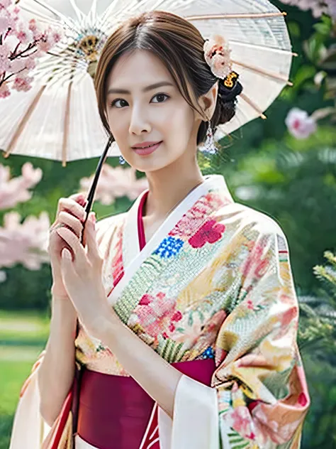 araffe asian woman in  kimono with umbrella and cherry blossoms, japanese goddess, in  kimono, japanese model, in a  kimono, beautiful asian girl, gorgeous chinese model, asian girl, wearing  kimono, elegant japanese woman,  kimono, japanese woman, Middle ...