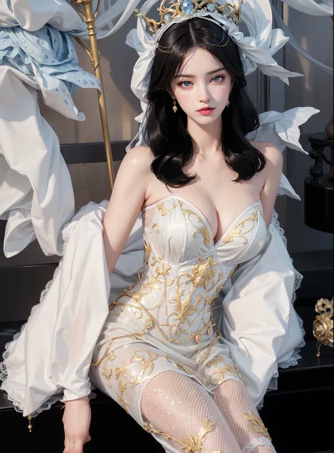 Royal sisters，  Delicate Eyes，Frozen Queen， wear the crown on the head ， Detailed facial expression and body  ，Fascinating Characters，Leg length，4K， HD，emotional，  white translucent lace  ，白皙Full image，Little cherry mouth，Beautiful and lovely，Full image，Gl...