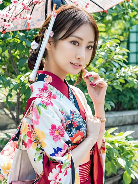 araffe asian woman in  kimono with umbrella and cherry blossoms,  Japanese  goddess, in  kimono,  Japanese  model, in a  kimono, beautiful  asian girl,  beautiful chinese model ,  asian girl, wearing  kimono, elegant  Japanese  woman,  kimono,  Japanese  w...