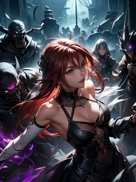  top quality、torture、  slave、restrict、Bondage、Caught by a bunch of monsters 、Surrounded by monsters、、 beautiful woman with very long reddish pink hair（ messy hair standing in the way）、white see-through celtic dress 1:5（white、Small breasts、 deep v-neck、Slee...