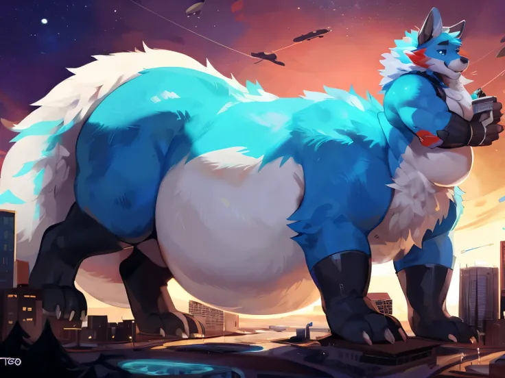 4k ultra quality, 4k full body view,ultra high detailed body,singo person,(wolftaur), detailed body, (ultra detailed taur belly),neon fur,glowing neon mark, white belly fur, (round taur belly),ultra bigger taur belly,(hyper taur belly), (enormous taur body...