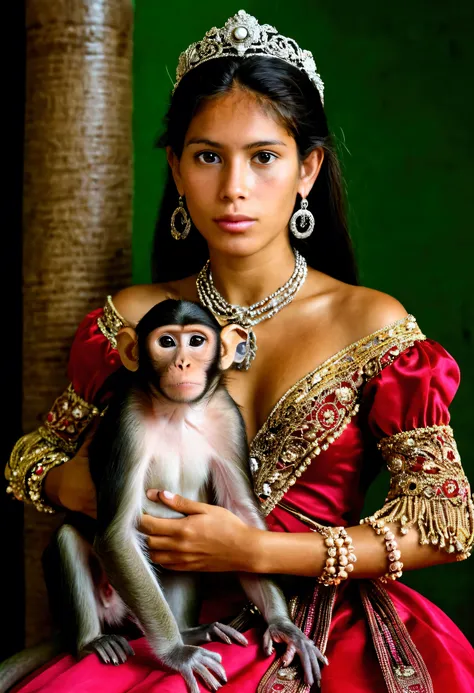 beautiful ,sexy,Young Bolivian princess and her pet the monkey Lucachi