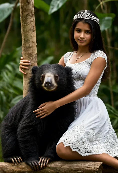 beautiful ,sexy,Young Costa Rican princess and her pet the sloth bear 