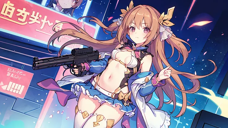 1girl thighhighs, wearing epTactical, gun, holding gun,, ultra detailed, masterpiece, best quality, aesthetic, detailed, anatomically correct ,