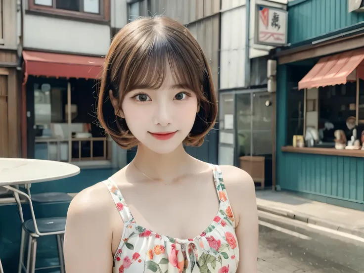 ((Showa-era (1960s) idols.)),(floral swimming swimsuit),(table top)((vintage feel)),A highly detailed, ultra-realistic, 8K RAW photo, top-quality masterpiece of a young Japanese woman reminiscent of Showa-era (1960s) idols. , pastel-colored fashion, soft a...