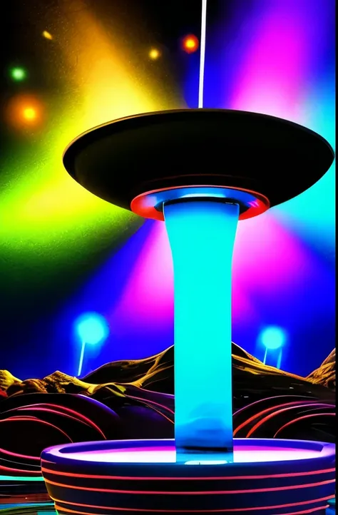 a close up of a water fountain with many lights on it, concept art inspired by Tim White, tumblr, psychedelic art, magical colors and atmosphere, magical colours and atmosphere, psychedelic ski resort, galactic waterfalls, : psychedelic ski resort, magical...