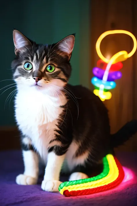 cute rainbow-colored glowing cat