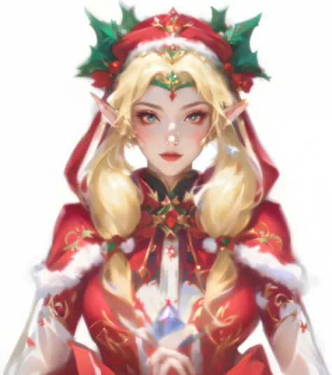 a close up of a woman in a red dress with a christmas hat, onmyoji portrait, edelgard fire emblem, elf girl, goddess of winter, crisp clear rpg portrait, elf queen, female elf, onmyoji, alluring elf princess knight, crystal maiden, ashe, portrait knights o...