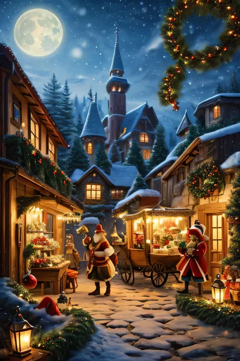 a picture of a  Christmas scene with Santa claus and his elves, アーネスト・ウィリアム・ Christmasにインスパイアされたジグソーパズル ,  Shutterstock, Process Art, Santas workshop,  Christmas night, Santa,  hidden object images , 3 2 x 3 2,  Christmas, Santa clause, 1 6 x 1 6, Santa cl...