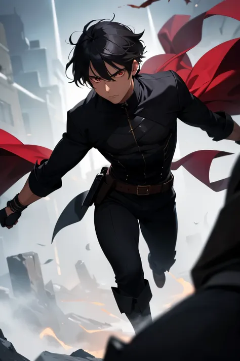 A young and deadly assassin with messy black hair that contrasts sharply with his bright red eyes, which gleam with a dangerous intensity. His smooth, dark brown skin is a testament to his agility and quickness, enabling him to blend effortlessly into the ...