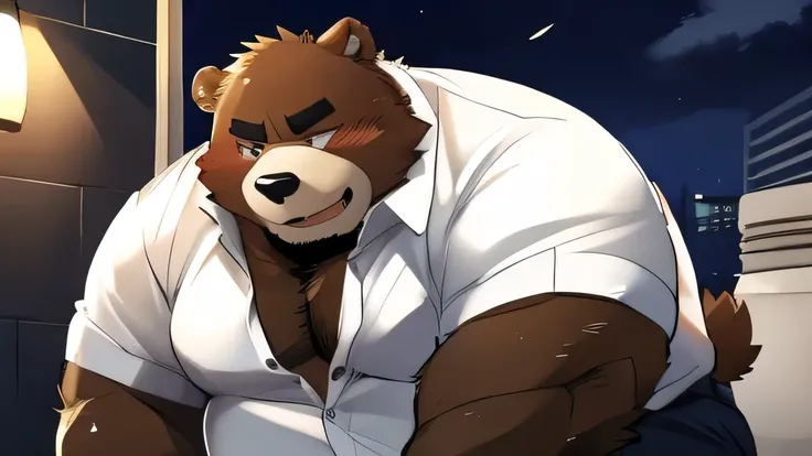 Chav, Being overweight、obesity、Fat face、 chubby , male , furry , Fluffy, from the knee , wet, Kiss , , Climax face , clothes, wet clothes, Sexual
( extremely romantic atmosphere , masterpiece) , Work clothes, white shirt, black tuxedo , Open shirt...