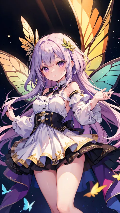 (( top quality)),( super high resolution),( super detailed),( detailed description ),(( best CG )),( Best Artwork ), Ultra Precision Art, Amazing Painting Art,(Exquisite art:1.5),  fairy that dances in the moonlight, Clear, rainbow-colored butterfly wings ...