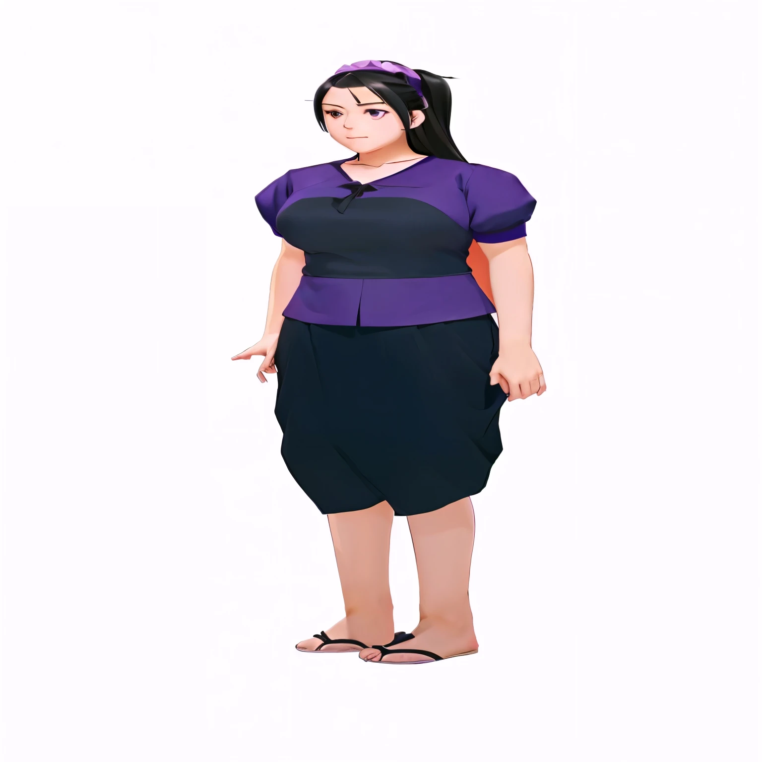 a cartoon of a woman in a purple shirt and black skirt, maya fey from ace attorney, hinata hyuga, single character full body, female protagonist 👀 :8, hinata hyuga from naruto, cell shaded adult animation, anime vtuber full body model, full body female, mi...