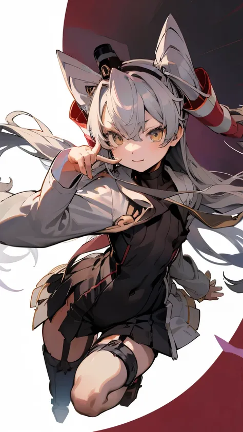 amatsukaze、 black and white、Flat Chest,Small Chest, no background、 perfect finger