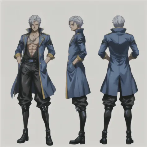 one piece style, a close up of a person in a blue coat and black pants, character from king of fighters, official character art, ( ( character concept art ) ), joe biden as a jojo character, son of sparda, vergil, official concept art, official character i...