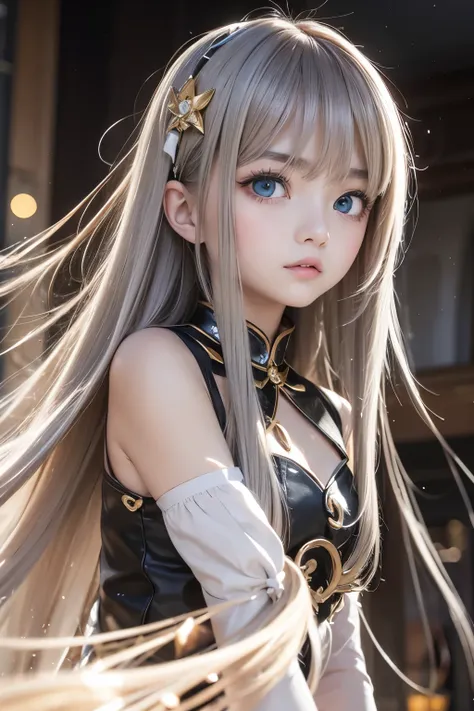  Portraits,  long hair, Gray Hair,  golden eyes,   1 girl, head, face,  Magical Girl,  absurd, masterpiece,  top quality,  Magical Girl costume, (( Magical Girl )),  short hair, despair, Ruins,  Dynamic Poses , The End, Spell casting, Style-Glass,   full b...