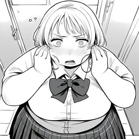 score_9, score_8_up, score_7_up, source_anime,
chihiro, short hair, large breasts, monochrome, greyscale, ringed eyes,
hoop earrings, skirt, shirt, bow, school uniform, pleated skirt, bowtie, plaid, plaid skirt, cardigan,
indoors, blush,
looking at viewer,...