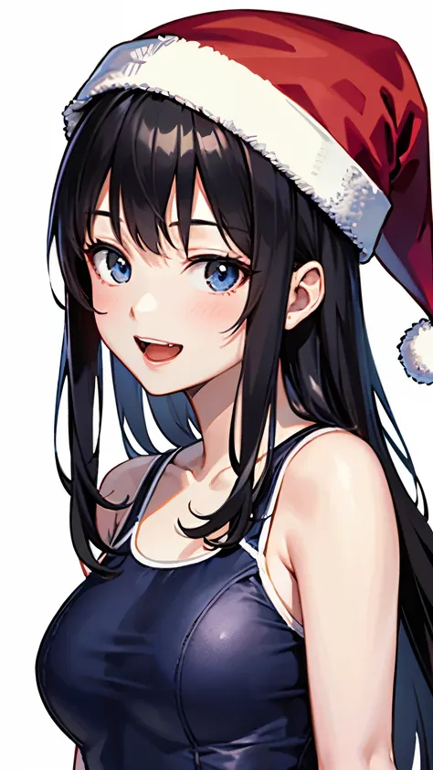 (1 person)、(((Black Hair)))、((whole body))、(((Santa outfit with front open)))、((Random Pause))、((At the summer lake in the grassland))、(((whole body)))、(Beautiful Japanese Women)、(Santa hat)、((Santa clothes))、 (Red and black one-piece school swimsuit)、((Op...