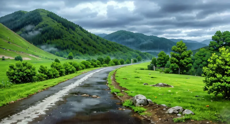 The Mountain Road is a road in the Northern Mountains. It is the main road heading south from North City.

(Cloudy) (Brown Sky) (Raindrops) (Rainy Sky)

(View from the Mountain Road)

