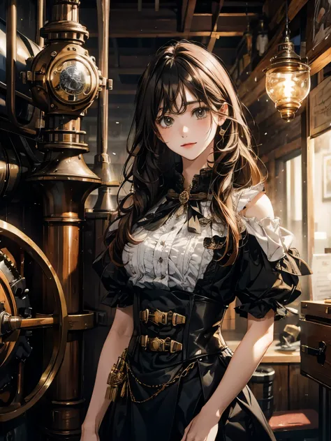  Steampunk , Hydraulic cylinder,   Intricate Machine Gears , Clockwork mechanism, Copper and brass accents,  Calm Color Palette , Warm tones, Very sophisticated