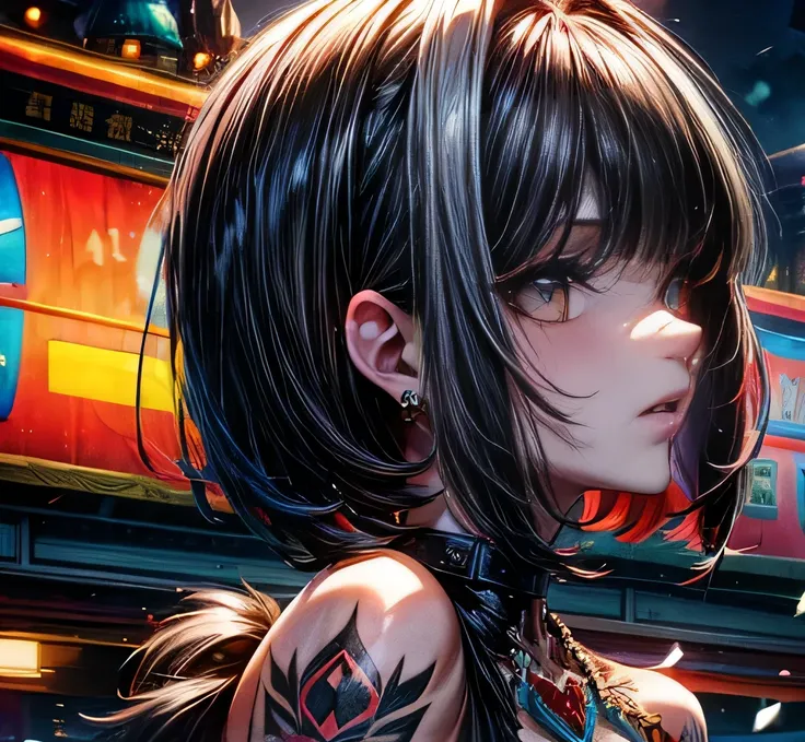 　Beauty　 bob cut　 black hair　Bangs　tattoo　 Bunny Girl　　casino　Mafia and shootouts　　Shootout