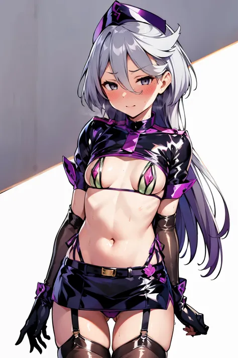 NSFW,masterpiece, top quality, high definition , very detailed ,miorine rembran、 long hair on background、 gray eyes、Grey Hair、 、bangs、 hair between eyes、Floating Hair,Embarrassed,blush, trick or treatment cosplay、露出度の高いClothes、Shrug （Clothes）、Short sleeve、...