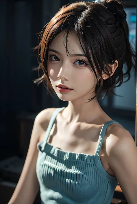 (top quality, 16k,   Masterpiece : 1.3)),  1 girl,  sharp concentration: 1.2,  beautiful woman with perfect figure: 1.4,  slim abs: 1.2, ((( short bob hair )), (( small: 1.4)), ((Beautiful Face Idol: 1.3)), ((19 years old grown up )),  very detailed face a...