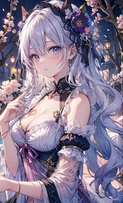  Official Art ,  European Womens Masterpiece ,,  Light Silver Hair  , Dark Blue Glasses 、 top quality、 high resolution: 1.4),8k, Anime Art Nouveau, 高度细致精致的粉丝艺术, Anime fantasy illustration, clean  Fine Anime Art ,  Fine Anime Art ,  Clear Focus of a Person ...